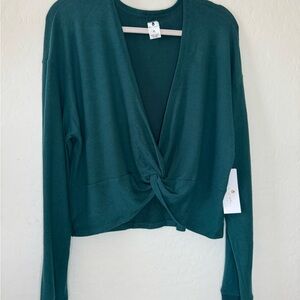 Spiritual Gangster Teal Twist Front Sweater